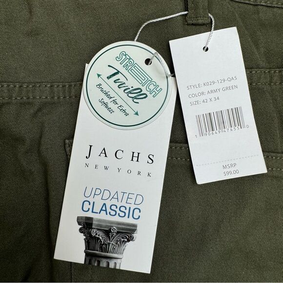 JACHS New York Men's Slim Fit 5-Pocket Pants Stretch Twill 42 x 34 Army Green - Picture 4 of 13